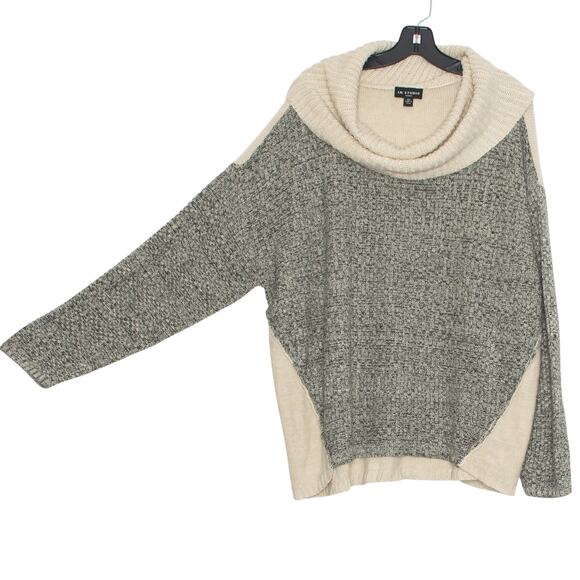 Cowl Neck Sweater Cottage Oversized Chunky Cozy Comfort Minimalist Gray Tan 2X - Picture 7 of 7